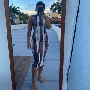 Brown Abstract Midi Dress